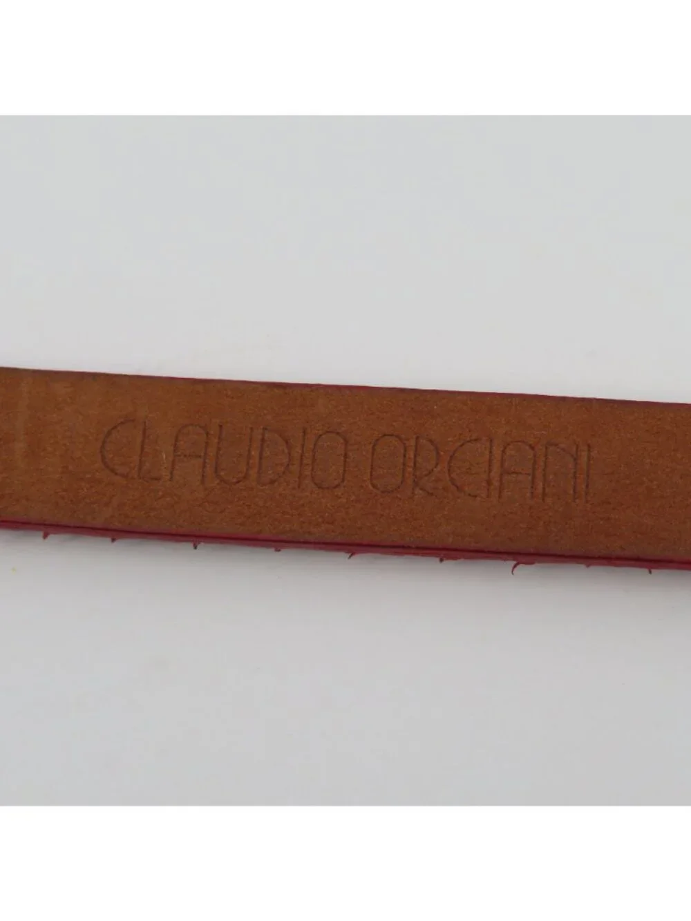 Claudio Orciani Women 80cm Red Genuine Snake Skin Rhinestone Buckle Skinny Belt